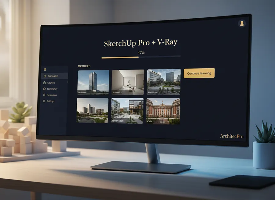 Dashboard del curso SketchUp Pro + V-Ray con tu progreso